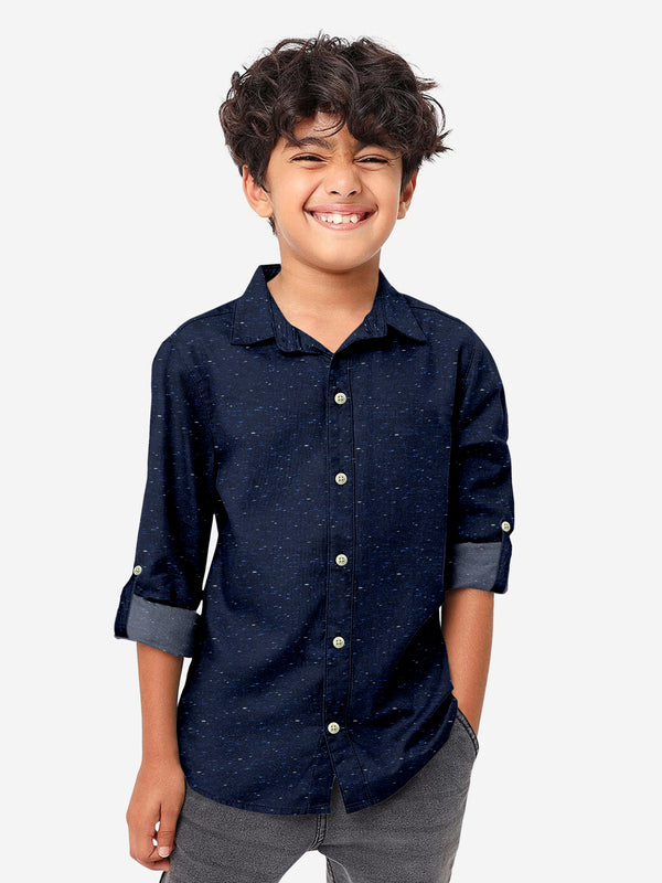 BRUCEWANE Regular Fit Printed kids Blue Dot Full Sleeve Shirts