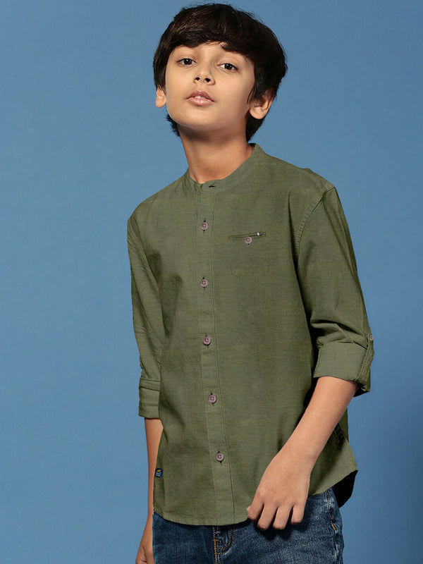 BRUCEWANE Regular Fit Full Sleeve Mehndi Shirt