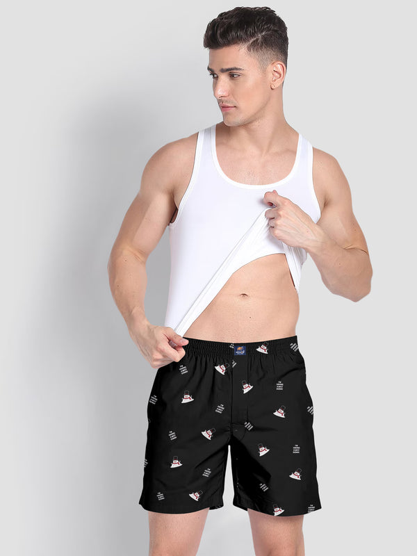 BRUCEWANE Pure Cotton Black Penguin Assorted Woven Boxers