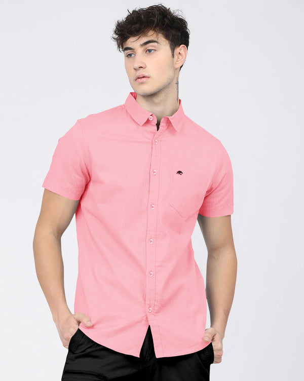 BRUCEWANE Men's 100% Cotton Half Sleeve Shirt Carrot