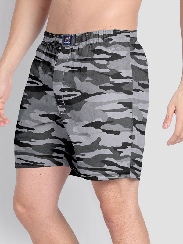 BRUCEWANE Pure Cotton Grey Military Assorted Woven Boxers