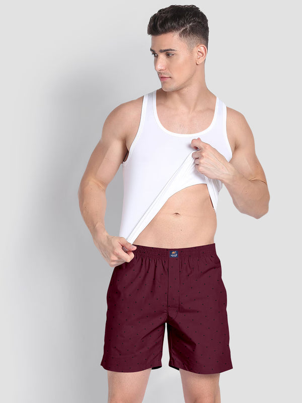 BRUCEWANE Pure Cotton Maroon Dots Assorted Woven Boxers