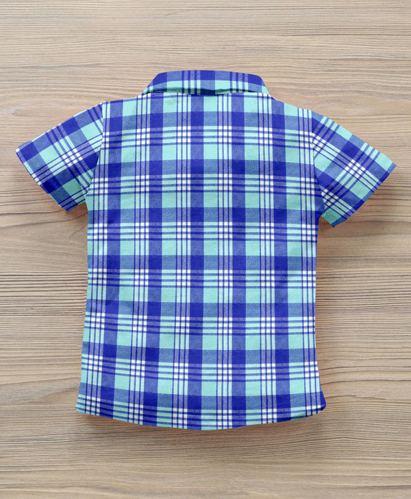 BRUCEWANE Regular Fit Half Sleeve Soft Fabric Mint Green Checked Shirt for Kids