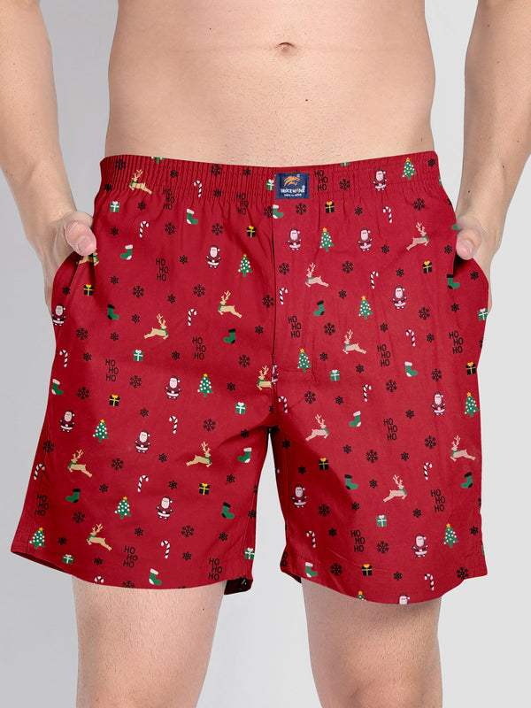 BRUCEWANE Pure Cotton Red Santaclaus Assorted Woven Boxers