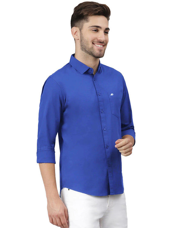 BRUCEWANE Men 100% Cotton Full Sleeve Solid Royal Blue Shirt