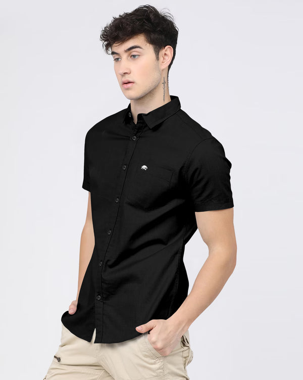 BRUCEWANE Men's 100% Cotton Half Sleeve Shirt Black