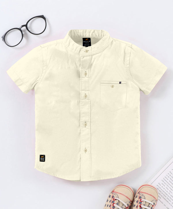 BRUCEWANE Regular Fit Half Sleeve Soft Fabric Cream Shirt for Kids