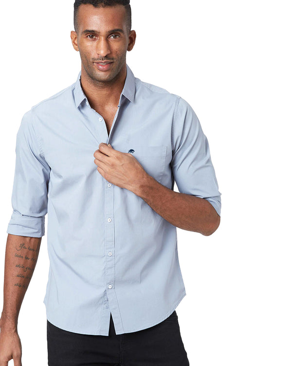 BRUCEWANE Men 100% Cotton Full Sleeve Solid Sky Blue Shirt