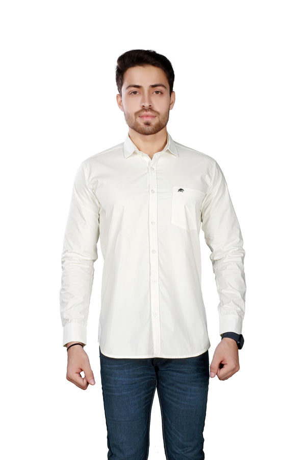 BRUCEWANE Men 100% Cotton Full Sleeve Solid White Shirt