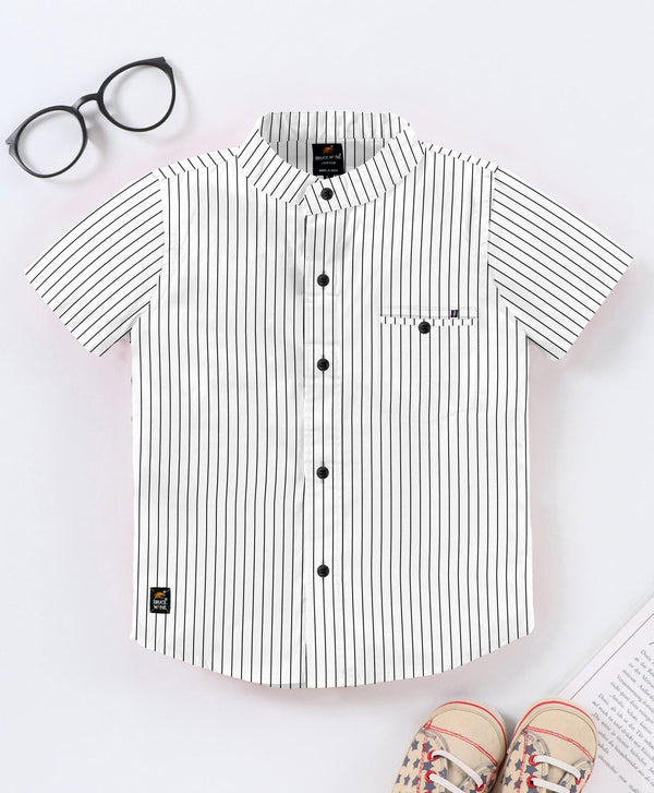 BRUCEWANE Regular Fit Half Sleeve Soft Fabric White Lining Shirt for Kids